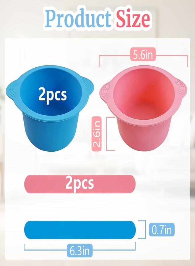 hongliang 2 Pack Silicone Wax Warmer Liner with Spatula Sticks - Reusable Non-Stick Wax Pot Bowl Replacement,Wax Melt Liner for Hair Removal Waxing Supplies (Pink/Blue) - Image 2